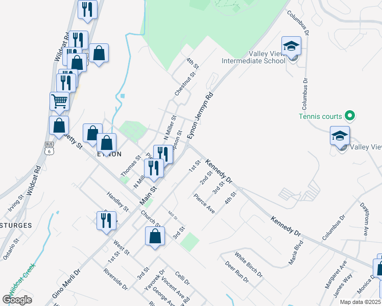 map of restaurants, bars, coffee shops, grocery stores, and more near 99 James Way in Archbald
