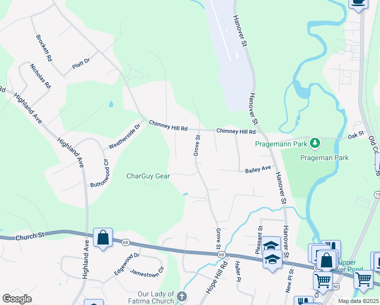 map of restaurants, bars, coffee shops, grocery stores, and more near 75 Grove Street in Wallingford