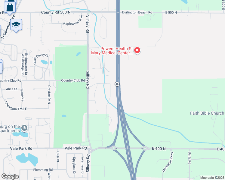 map of restaurants, bars, coffee shops, grocery stores, and more near 3305 Blue Grouse Street in Valparaiso