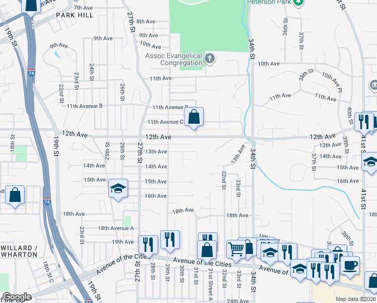 map of restaurants, bars, coffee shops, grocery stores, and more near 1300 30th Street in Moline