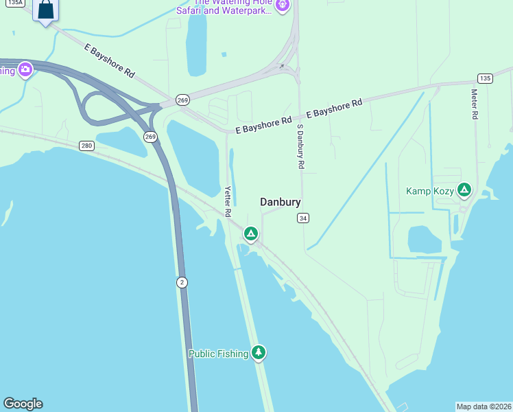 map of restaurants, bars, coffee shops, grocery stores, and more near Danbury Station Road in Port Clinton