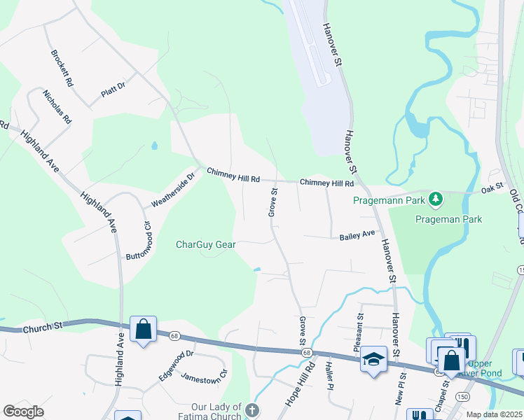 map of restaurants, bars, coffee shops, grocery stores, and more near 75 Grove Street in Wallingford