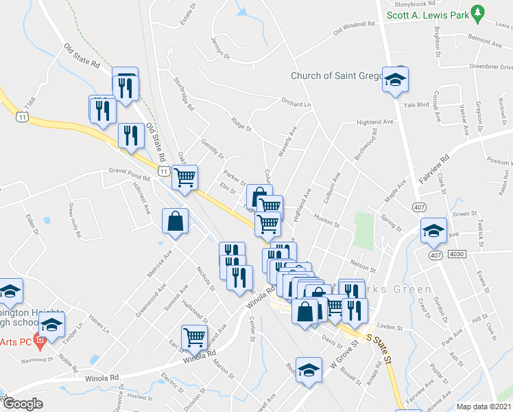 map of restaurants, bars, coffee shops, grocery stores, and more near 306 Thurston St in Clarks Summit