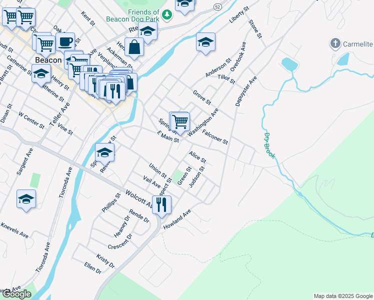 map of restaurants, bars, coffee shops, grocery stores, and more near 11 Prospect Street in Beacon