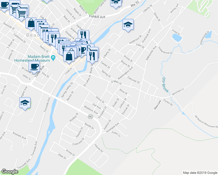 map of restaurants, bars, coffee shops, grocery stores, and more near 18 Russell Ave in Beacon