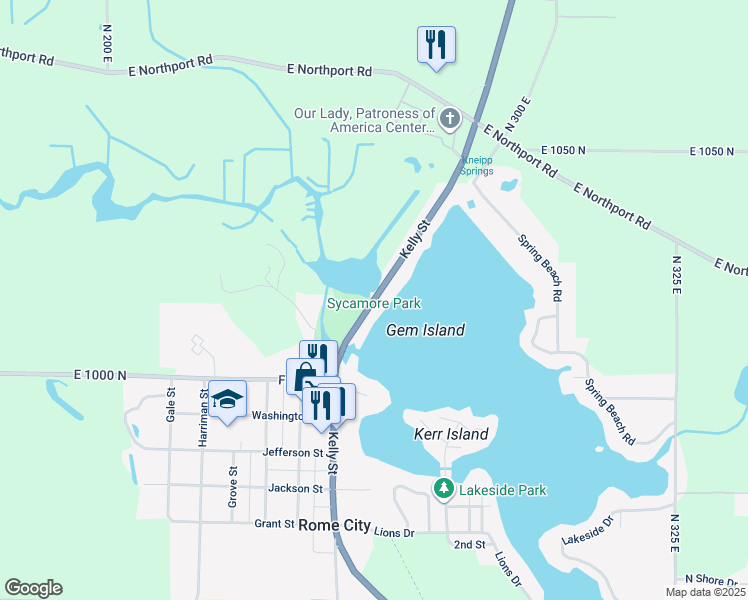 map of restaurants, bars, coffee shops, grocery stores, and more near 10140 North State Road 9-57 in Rome City