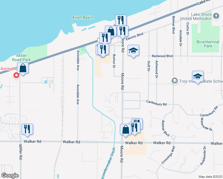 map of restaurants, bars, coffee shops, grocery stores, and more near 180 Somerset Lane in Avon Lake