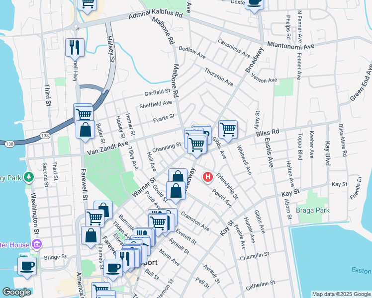 map of restaurants, bars, coffee shops, grocery stores, and more near 4 Record Street in Newport