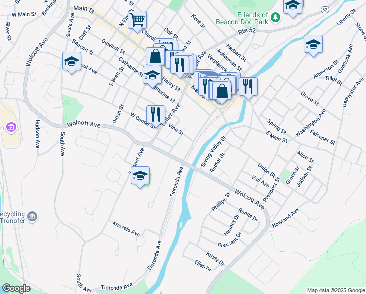 map of restaurants, bars, coffee shops, grocery stores, and more near 900 Wolcott Avenue in Beacon