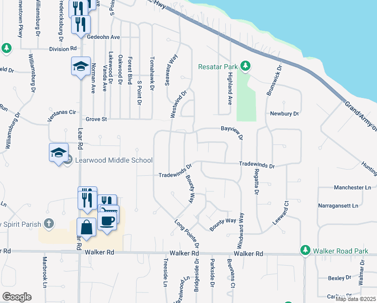 map of restaurants, bars, coffee shops, grocery stores, and more near 341 Bounty Way in Avon Lake