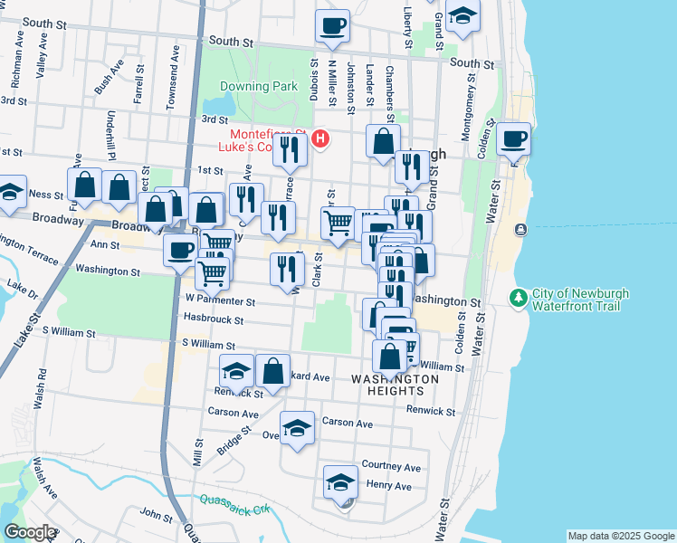 map of restaurants, bars, coffee shops, grocery stores, and more near 151 Ann Street in Newburgh