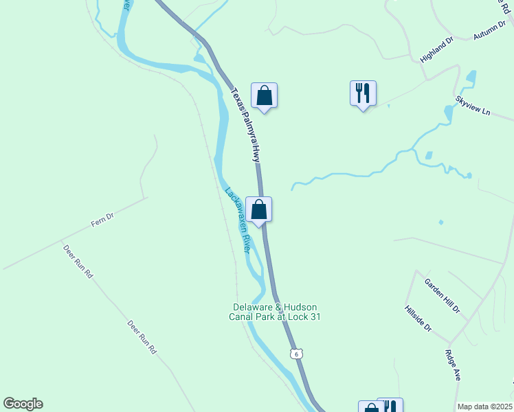 map of restaurants, bars, coffee shops, grocery stores, and more near 255 Texas Palmyra Highway in Hawley