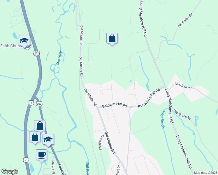 map of restaurants, bars, coffee shops, grocery stores, and more near 7 Robins Lane in Brookfield