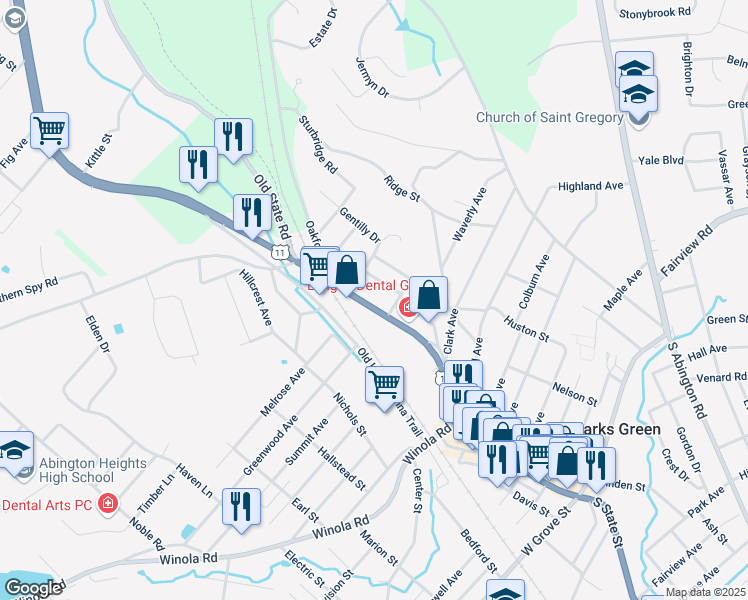 map of restaurants, bars, coffee shops, grocery stores, and more near 402 North State Street in Clarks Summit