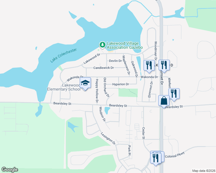 map of restaurants, bars, coffee shops, grocery stores, and more near 9201 Old Orchard Drive in Norwalk