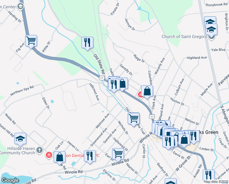 map of restaurants, bars, coffee shops, grocery stores, and more near 100 Terrace Drive in Lackawanna County