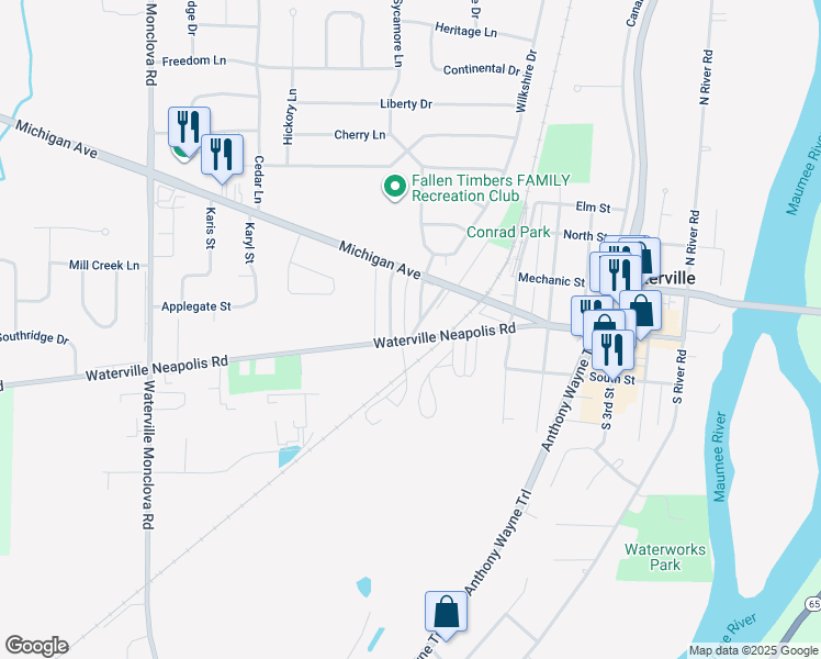 map of restaurants, bars, coffee shops, grocery stores, and more near 921 Farnsworth Road in Waterville