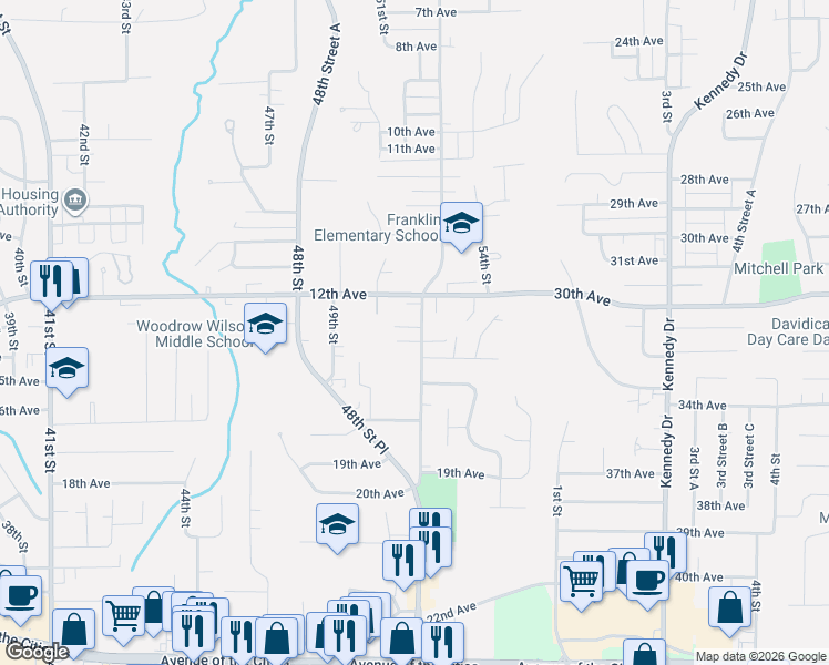 map of restaurants, bars, coffee shops, grocery stores, and more near 5214 14th Avenue Court in Moline