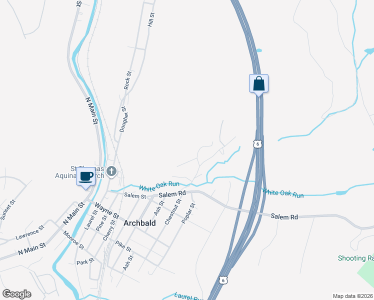 map of restaurants, bars, coffee shops, grocery stores, and more near 200-298 Goldbutton Street in Archbald