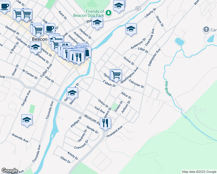 map of restaurants, bars, coffee shops, grocery stores, and more near 18 Russell Avenue in Beacon