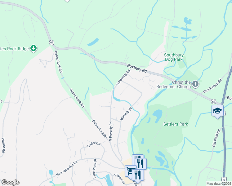 map of restaurants, bars, coffee shops, grocery stores, and more near 269 North Poverty Road in Southbury