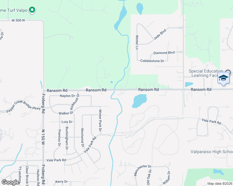 map of restaurants, bars, coffee shops, grocery stores, and more near 1953 Ransom Road in Valparaiso