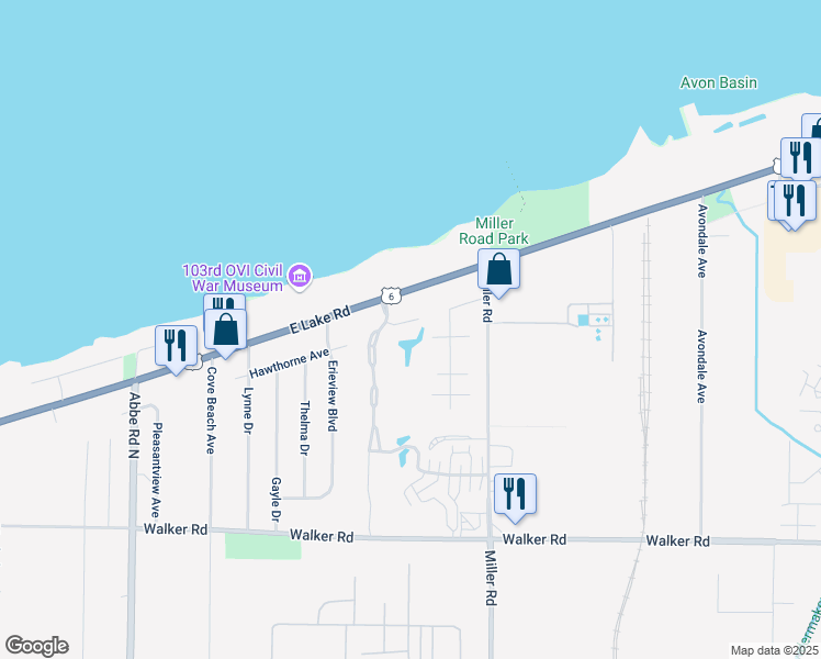 map of restaurants, bars, coffee shops, grocery stores, and more near 200 Aqua Marine Boulevard in Avon Lake