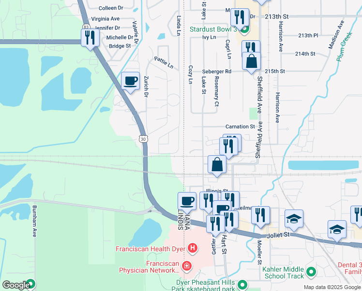 map of restaurants, bars, coffee shops, grocery stores, and more near 397 Darren Drive in Lynwood