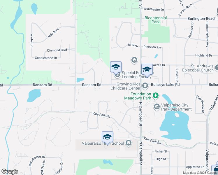 map of restaurants, bars, coffee shops, grocery stores, and more near 600-898 Wood Stream Crossing in Valparaiso