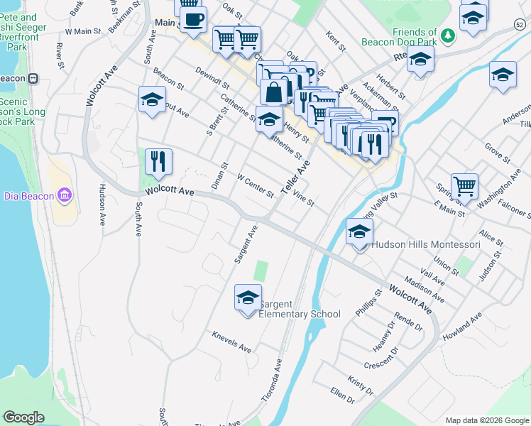 map of restaurants, bars, coffee shops, grocery stores, and more near 66 Sargent Avenue in Beacon