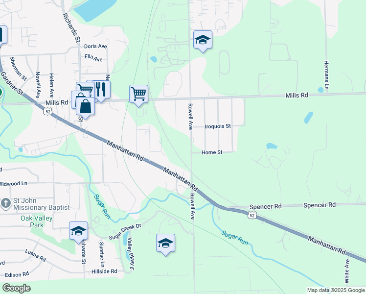 map of restaurants, bars, coffee shops, grocery stores, and more near 1315 Rowell Avenue in Joliet