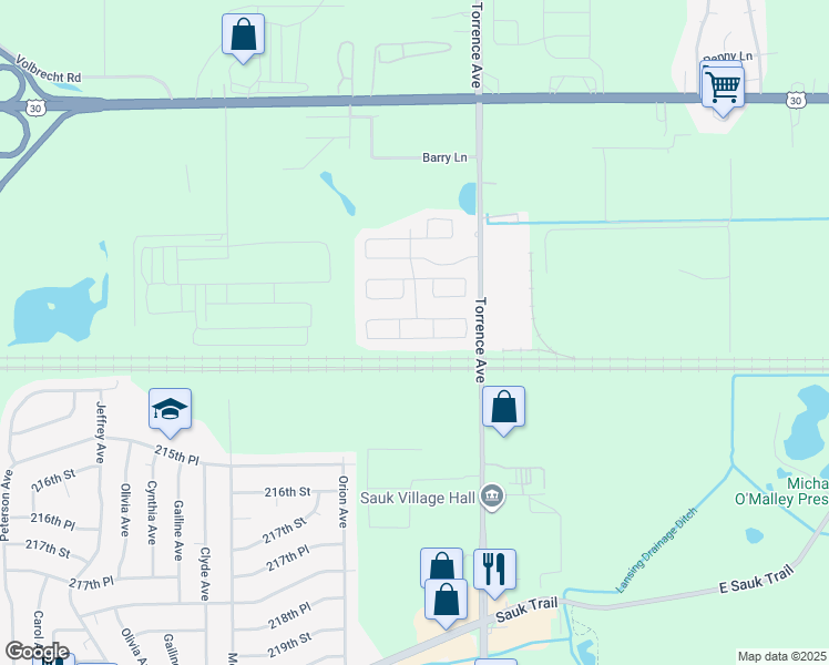 map of restaurants, bars, coffee shops, grocery stores, and more near 272 Park Lane in Sauk Village