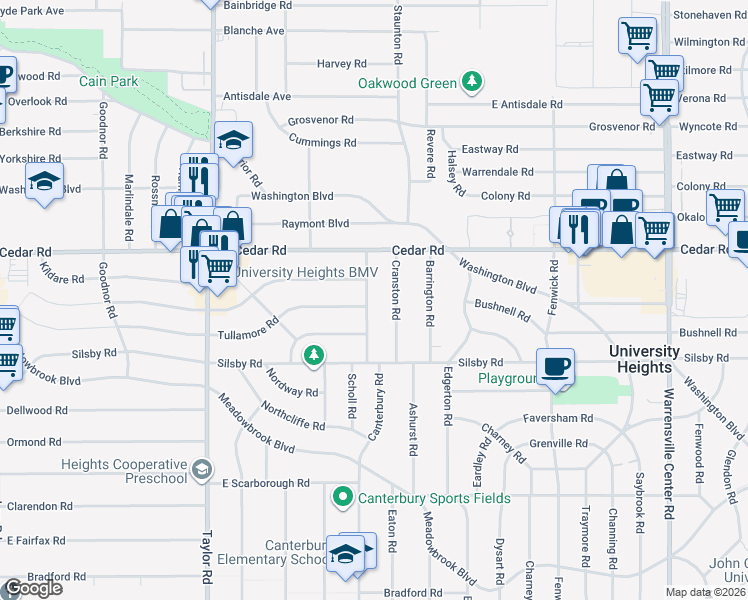 map of restaurants, bars, coffee shops, grocery stores, and more near in Cuyahoga County