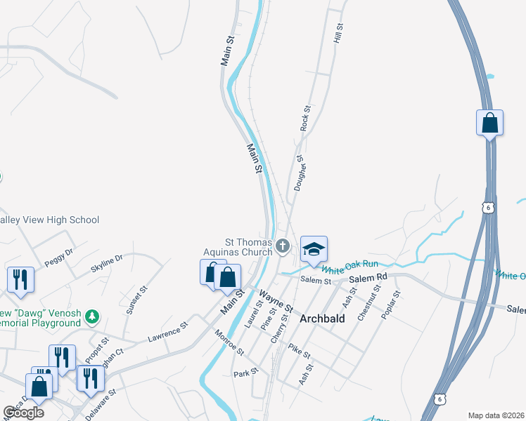 map of restaurants, bars, coffee shops, grocery stores, and more near 601-631 Main Street in Jermyn