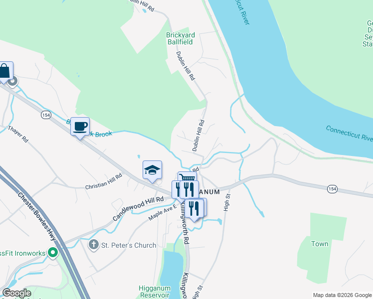 map of restaurants, bars, coffee shops, grocery stores, and more near 171 Dublin Hill Road in Haddam
