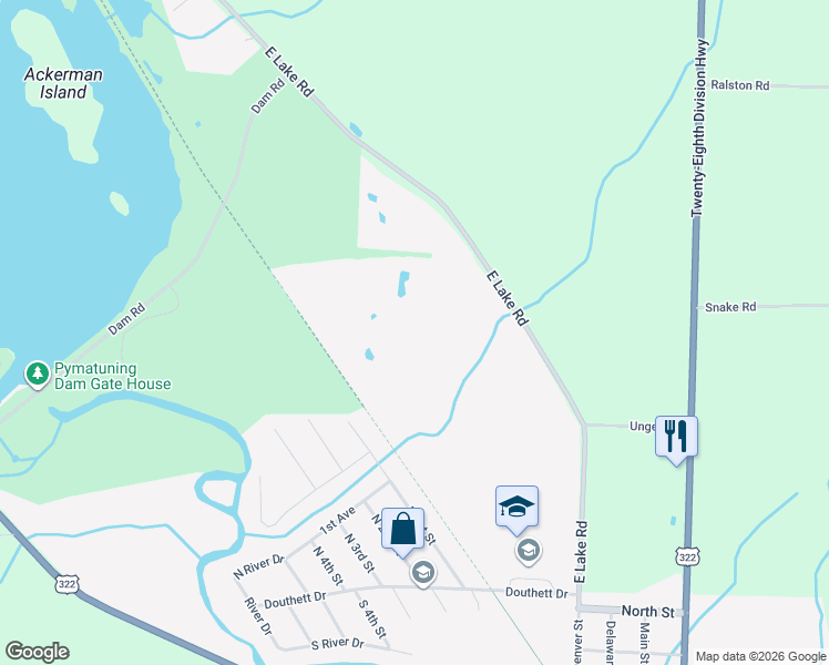 map of restaurants, bars, coffee shops, grocery stores, and more near in Pymatuning South