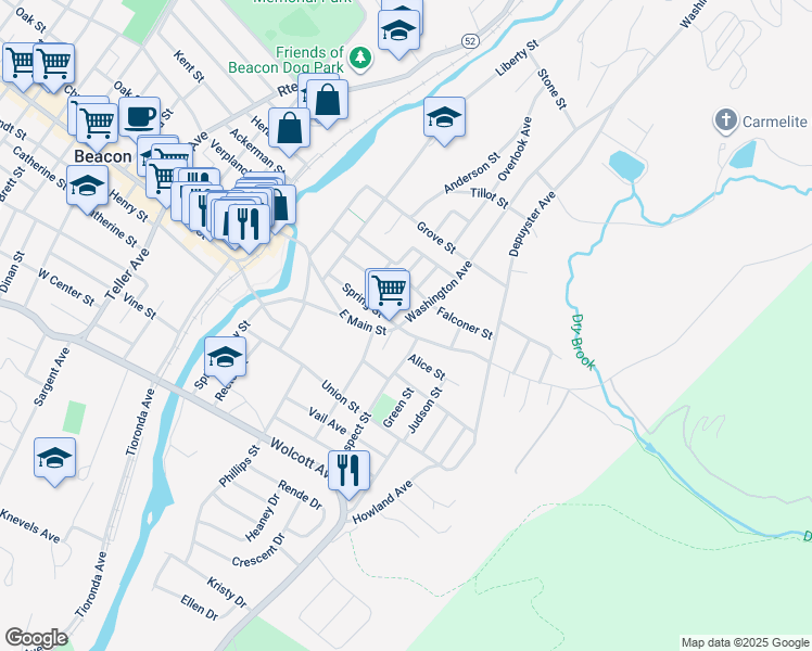 map of restaurants, bars, coffee shops, grocery stores, and more near 20 Washington Avenue in Beacon