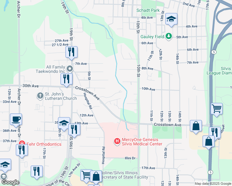 map of restaurants, bars, coffee shops, grocery stores, and more near 800 9th Avenue in Silvis