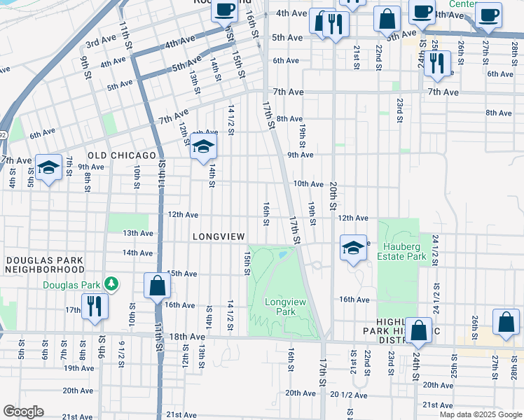map of restaurants, bars, coffee shops, grocery stores, and more near 1010 16th Street in Rock Island