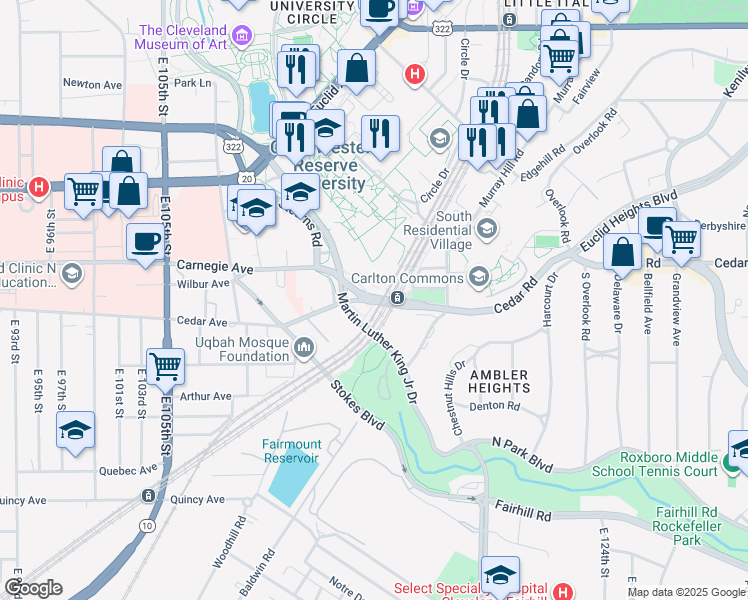 map of restaurants, bars, coffee shops, grocery stores, and more near in Cleveland