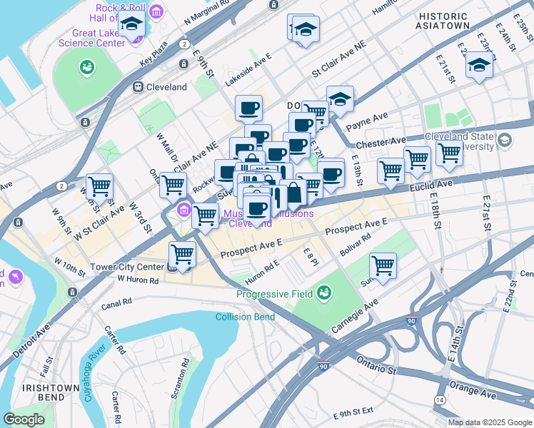 map of restaurants, bars, coffee shops, grocery stores, and more near 850 Vincent Avenue in Cleveland