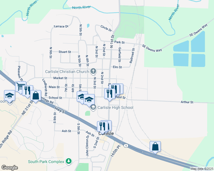 map of restaurants, bars, coffee shops, grocery stores, and more near 235 North 2nd Street in Carlisle