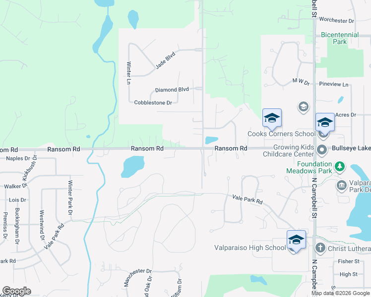 map of restaurants, bars, coffee shops, grocery stores, and more near 1294 Ransom Rd in Valparaiso