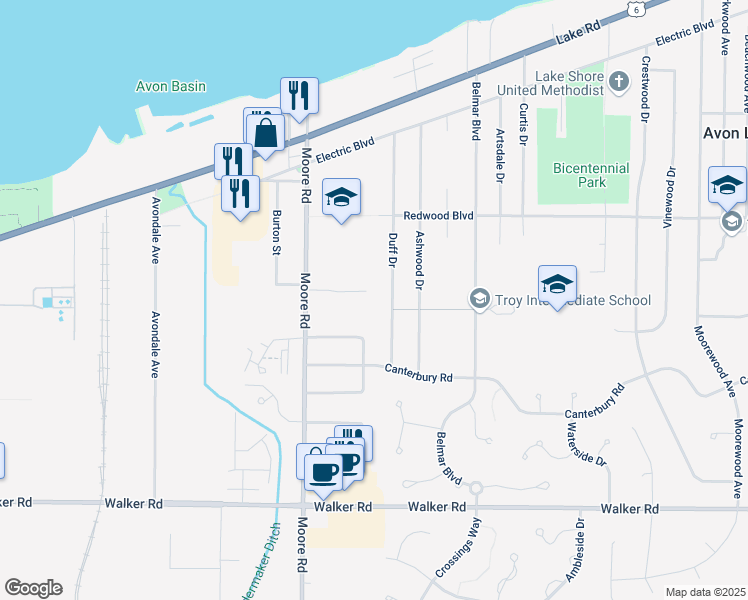 map of restaurants, bars, coffee shops, grocery stores, and more near 33362 Karen Drive in Avon Lake