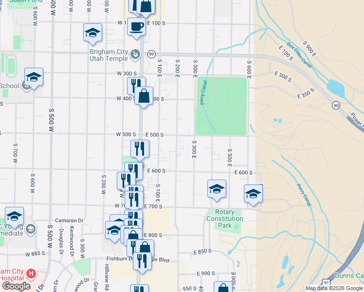 map of restaurants, bars, coffee shops, grocery stores, and more near 507 South 200 East in Brigham City