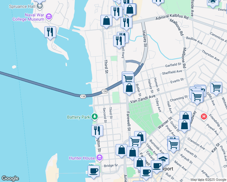 map of restaurants, bars, coffee shops, grocery stores, and more near 118 3rd Beach Road in Middletown