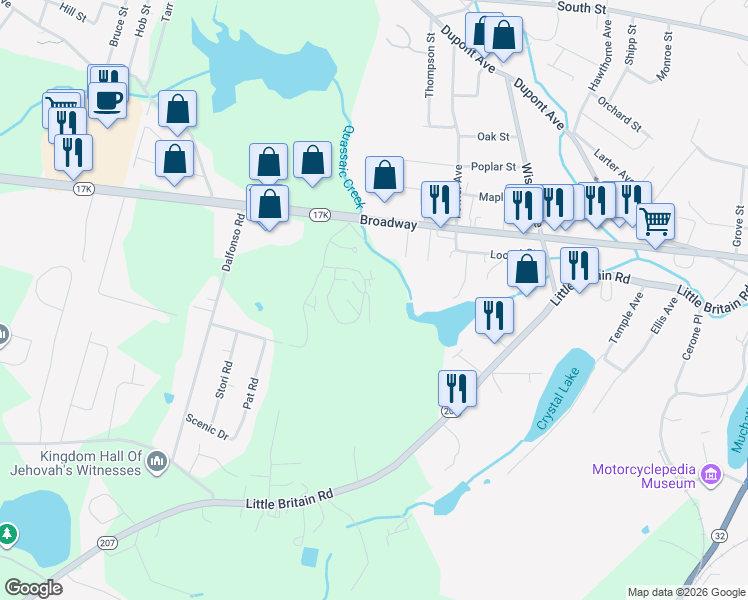 map of restaurants, bars, coffee shops, grocery stores, and more near 122 High Point Circle in Newburgh
