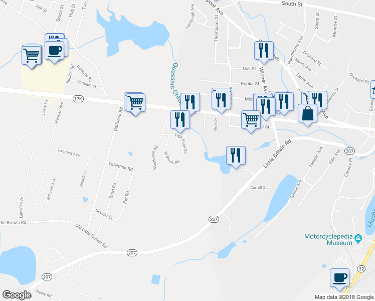 map of restaurants, bars, coffee shops, grocery stores, and more near 120 High Point Circle in Newburgh