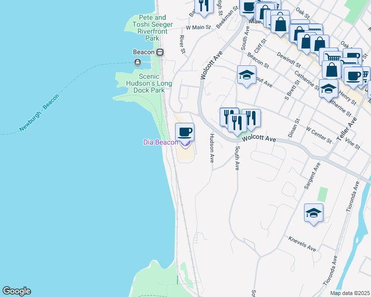 map of restaurants, bars, coffee shops, grocery stores, and more near 3 Beekman Street in Beacon
