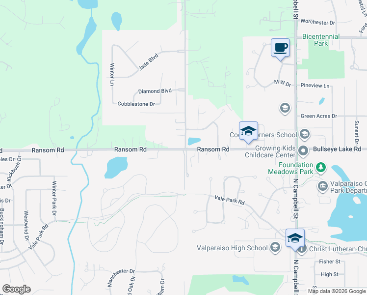 map of restaurants, bars, coffee shops, grocery stores, and more near 1180-1294 Ransom Rd in Valparaiso